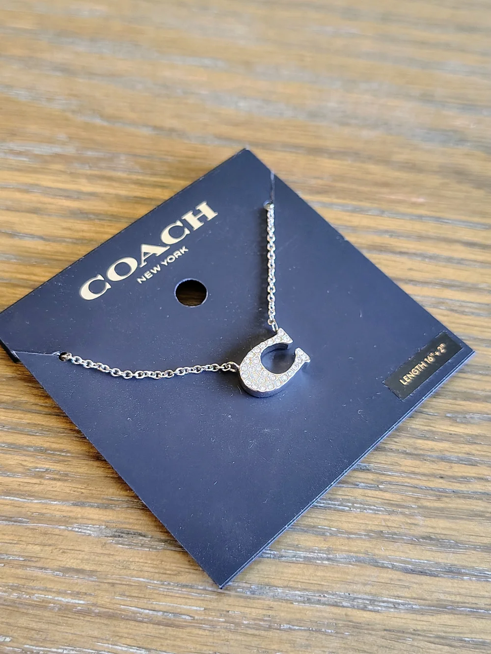 NWT Coach Pave Signature C Logo Pendant Necklace Silver 91433